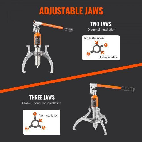 Vevor Hydraulic Gear Puller 5 Ton Max Capacity Wheel Bearing Pulling Separator 2 or 3 Jaws Puller Vertical Horizontal 8" Hydraulic Jaw Puller Hub Extraction Case