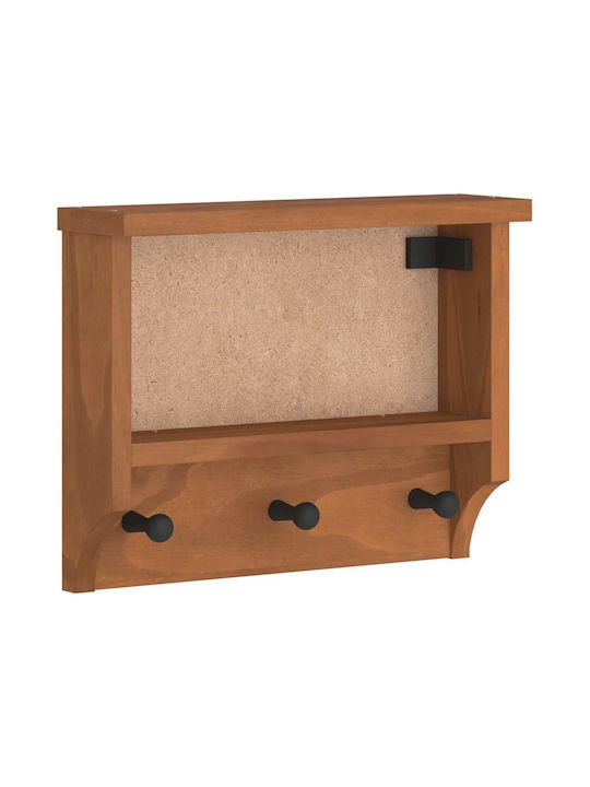 vidaXL Wooden Wall Hanger 3 Hooks Brown 45x35x12cm