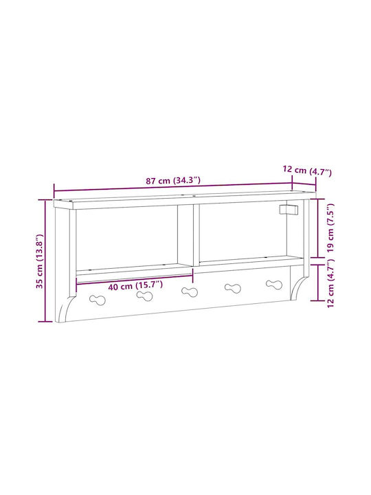 vidaXL Κρεμάστρα Τοίχου Ξύλινη 5 Θέσεων Καφέ 87x35x12cm