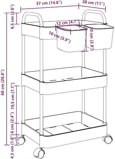 vidaXL Commercial Kitchen Food Cart for Dish Baskets H68xW37xD28cm