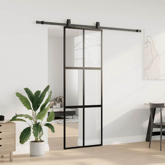 Vidaxl Schiebetür-Beschlagset Schwarz 76x205 cm Sicherheitsglas Schwarz