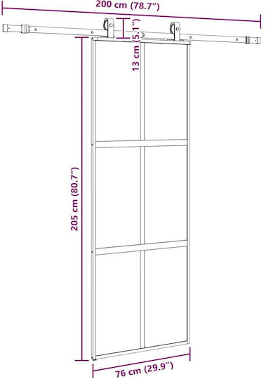 Vidaxl Sliding Door Hardware Set Black 76x205 Cm Tempered Glass Black