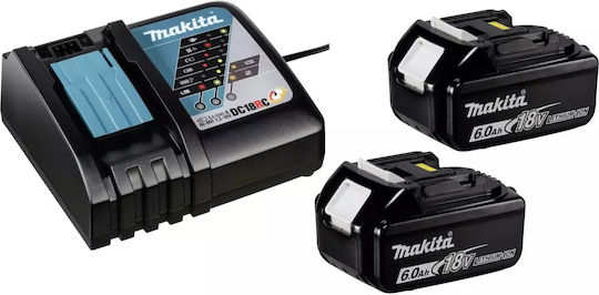Makita Set 2 Tool Batteries Lithium 18V Capacity 6Ah with Charger DC18RC