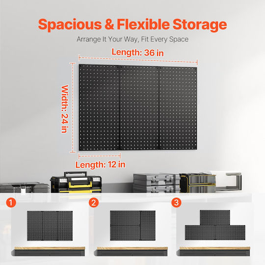 Panouri Metalice Vevor Pegboard 3 Panouri 24" X 12" Organizator de Perete pentru Unelte de Garaj