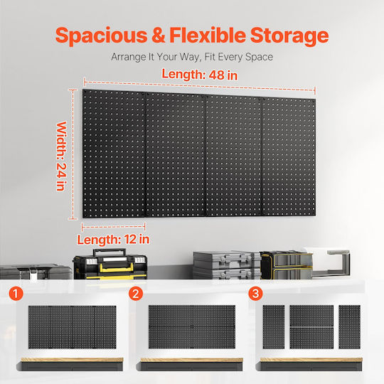 Vevor Metal Pegboard Panels 4 Panels 24" X 12" Wall Organizer Garage Tool