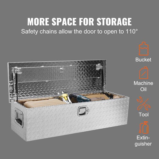 Vevor Heavy Duty Truck Bed Tool Box Diamond Plate Toolbox Side Handle Lock Storage Tool Box Organizer Pickup Truck Bed RV Trailer 39"x13"x10" Silver