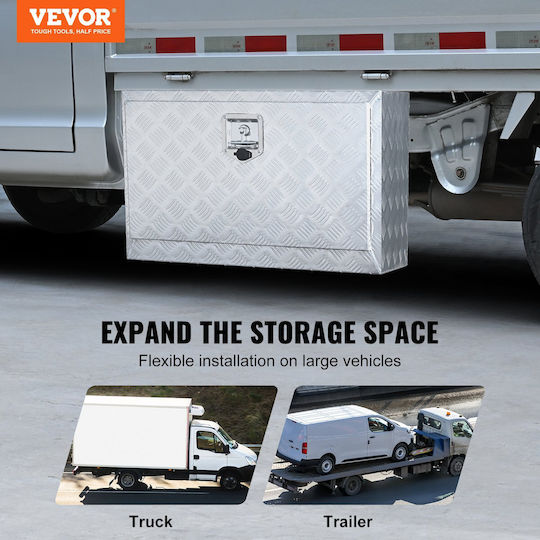 Truck Underbody Storage Box 30"×17"×18" Heavy Duty Pickup Storage Box Aluminum Diamond Plate Toolbox Lock Keys Waterproof Trailer Storage Box Lock