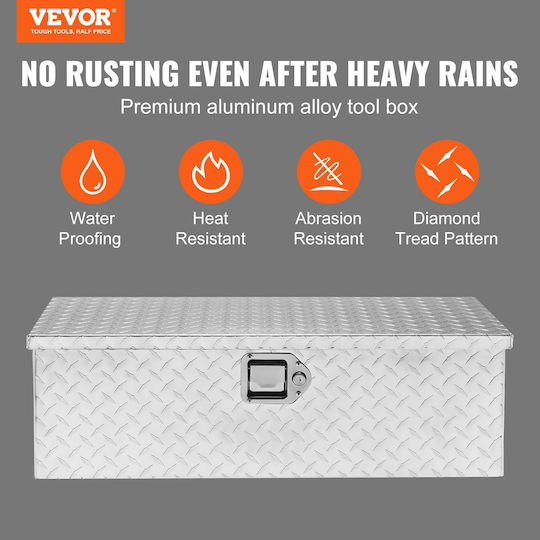 Vevor Heavy Duty Truck Bed Tool Box Diamond Plate Toolbox Side Handle Lock Storage Tool Box Organizer Pickup Truck Bed RV Trailer 30"x13"x9.6" Silver