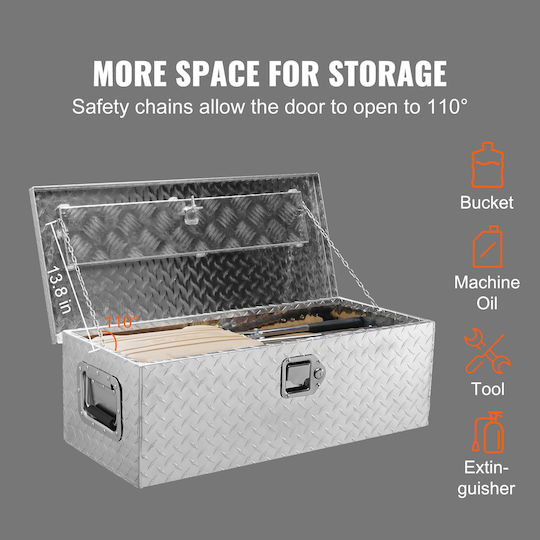 Vevor Heavy Duty Truck Bed Tool Box Diamond Plate Toolbox Side Handle Lock Storage Tool Box Organizer Pickup Truck Bed RV Trailer 30"x13"x9.6" Silver