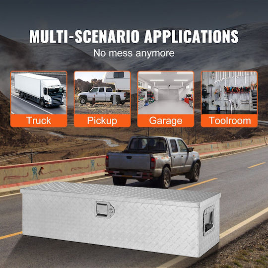 Vevor Heavy Duty Truck Bed Tool Box Diamond Plate Toolbox Side Handle Lock Storage Tool Box Organizer Pickup Truck Bed RV Trailer 39"x13"x10" Silver