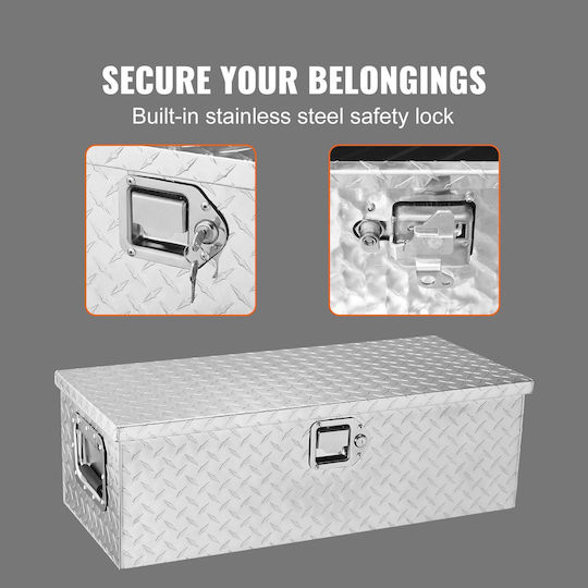 Vevor Heavy Duty Truck Bed Tool Box Diamond Plate Toolbox Side Handle Lock Storage Tool Box Organizer Pickup Truck Bed RV Trailer 30"x13"x9.6" Silver