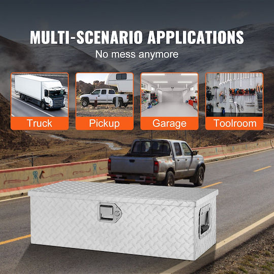 Vevor Heavy Duty Truck Bed Tool Box Diamond Plate Toolbox Side Handle Lock Storage Tool Box Organizer Pickup Truck Bed RV Trailer 30"x13"x9.6" Silver