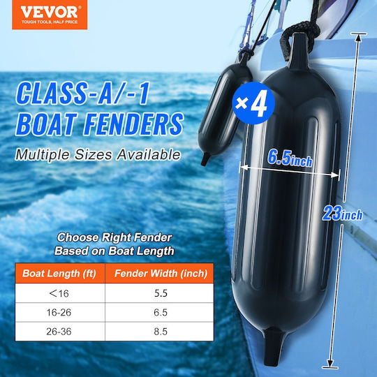 Inflatable Boat Fenders Ribs Vevor Attachment 6.5" X 23" Black