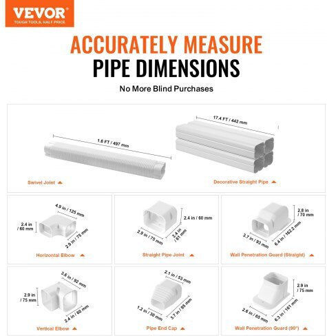 Vevor Mini-Split-Leitungsabdeckung 76,2 mm x 5400 mm Weiß Einfache Installation Überstreichbar Bsksqftskdgxb3x6av0