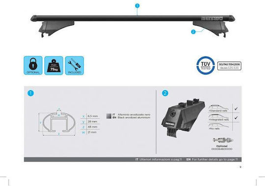 Menabo 120cm. pentru Volkswagen Magazin online Sharan 2010+ (cu picioare pentru portbagaj de acoperiș și blocare) Negre