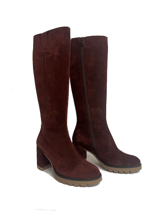 Viguera Leather Women's Boots with Medium Heel Burgundy