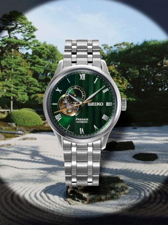 Seiko Presage Ανδρικό Ρολόι Αυτόματο με Ασημί Μεταλλικό Μπρασελέ