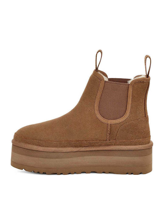 Neumel Platform Leather Women's Chelsea Boots with Medium Heel Camel