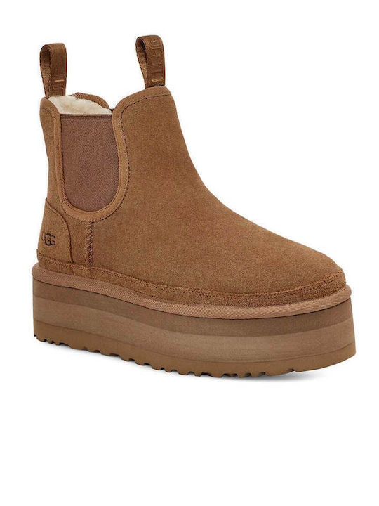 Neumel Platform Leather Women's Chelsea Boots with Medium Heel Camel