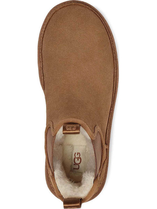Neumel Platform Leather Women's Chelsea Boots with Medium Heel Camel