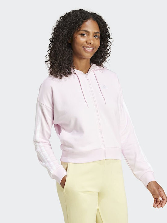 Essentials 3-Stripes French Terry Damen Sweatshirtjacke Kapuzen Schwarz