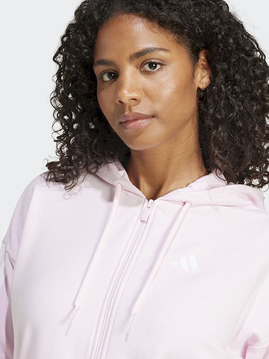 Essentials 3-Stripes French Terry Damen Sweatshirtjacke Kapuzen Schwarz