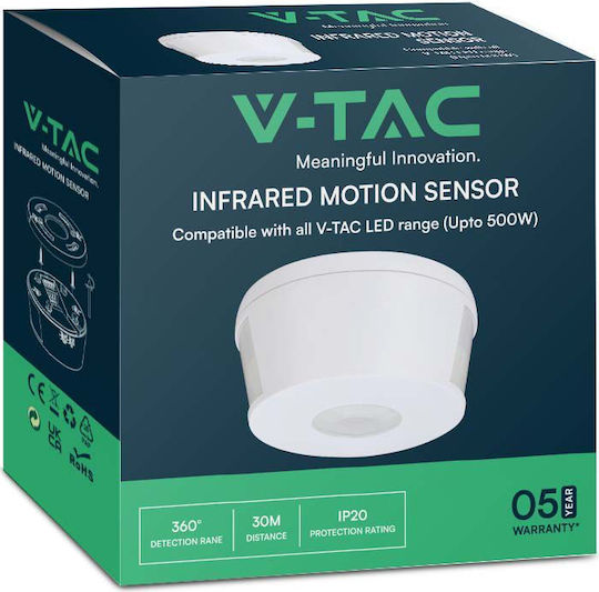 V-TAC Verkabelter Bewegungsmelder Überwachung 360° Erkennungswinkel Reichweite 30m