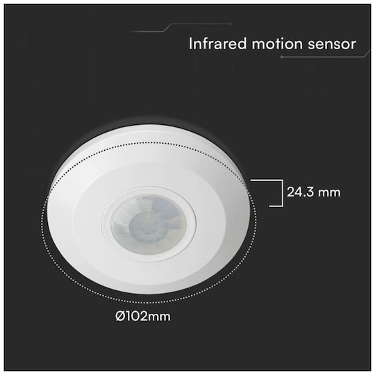 V-TAC Wired Infrared Motion Sensor 360° Detection Angle 8m Scope