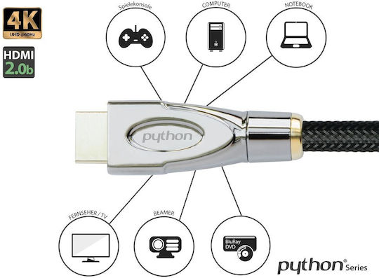 Python HDMI 2.1 Ultra High Speed 48Gbps 4K 120Hz HDR VRR Cable HDMI male - HDMI male 1.5m Μαύρο