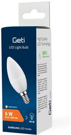 Geti Geti Λάμπα LED 6W για Ντουί E14 και Σχήμα C37 Θερμό Λευκό 480lm