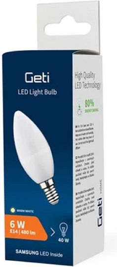 Geti Λάμπα LED 6W για Ντουί E14 και Σχήμα C37 Φυσικό Λευκό