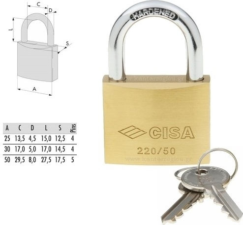 Cisa Месингово Лукето Заключване на скоба с ключ 30мм 1бр
