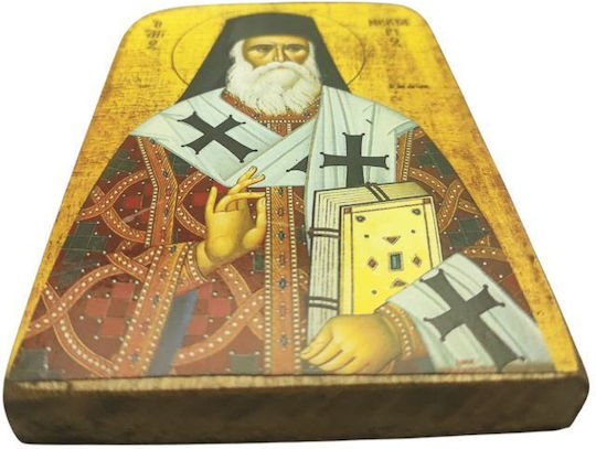 Taufgeschenk Holz-Ikone B2 Heiliger Nektarios 13x9 cm