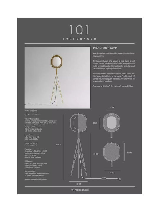 101 Copenhagen Floor Lamp H140xW40cm. Gold