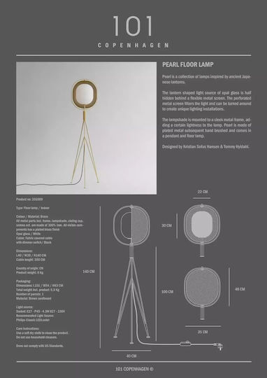 101 Copenhagen Floor Lamp H140xW40cm. Gold