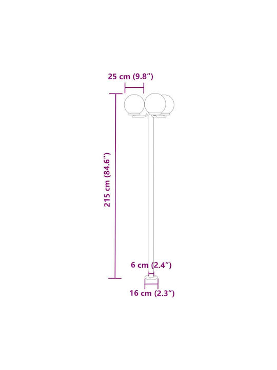 vidaXL Outdoor Floor Lamp Post 60W IP44 for E27 Socket Silver