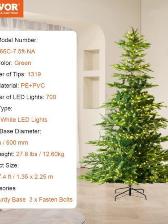 Christmas Tree 230cm with 1319 Branches and with LED Lighting