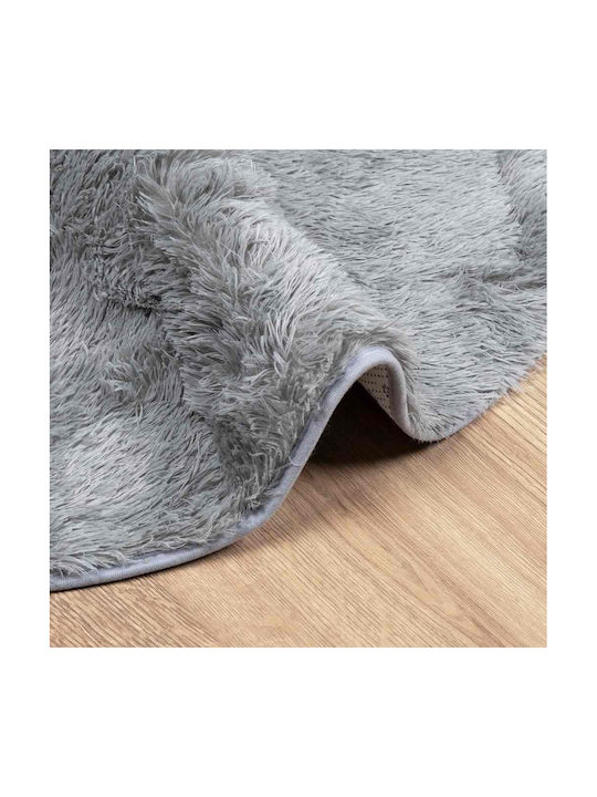 vidaXL Rutschfest Teppich Rechteckig Zottelig Synthetisch,Polyester/Cotton/Leather Silver Grey