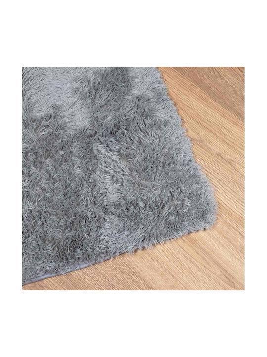 vidaXL Rutschfest Teppich Rechteckig Zottelig Synthetisch,Polyester/Cotton/Leather Silver Grey