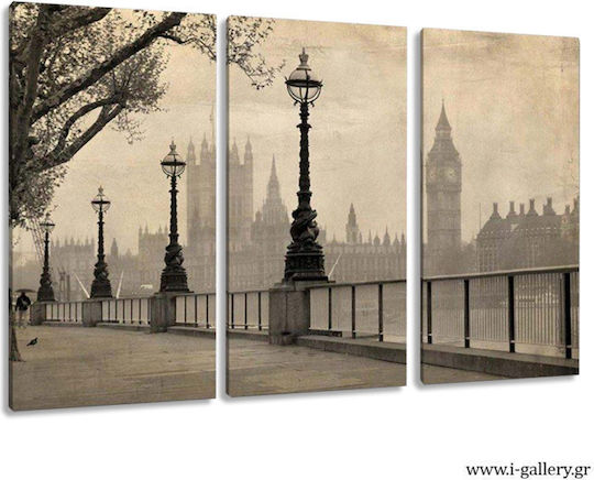 Πίνακας Καμβά Big Ben View London Τρίπτυχος Τρίπτυχο 60x40 Cm 3τμχ 20x40cm