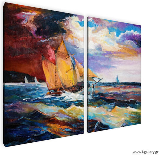 Canvas Painting Sailing Ship Diptych 120x80cm 2 Pieces 60x80cm