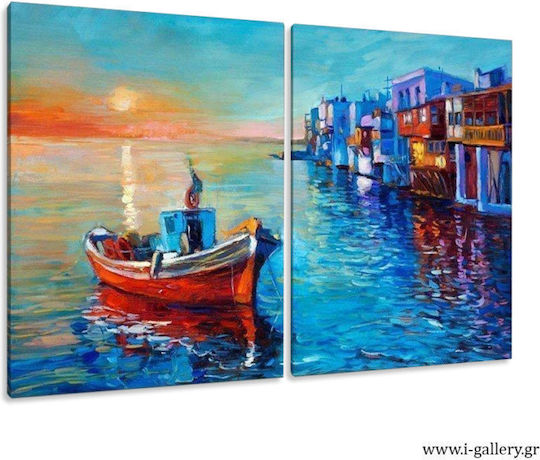 Canvas Painting Sunset in Mykonos Diptych 60x40cm 2 Pieces 30x40cm