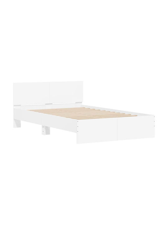 Wooden White Semi-Double Bed with Slats for Mattress 120x190cm