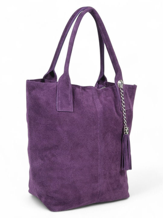 Leather Women's Shopper Bag Suede Purple