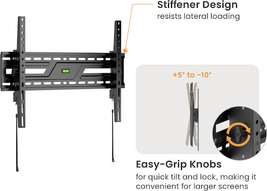 Powertech PT-1370 Wandhalterung für Fernseher bis 86" und 75kg Schwarz