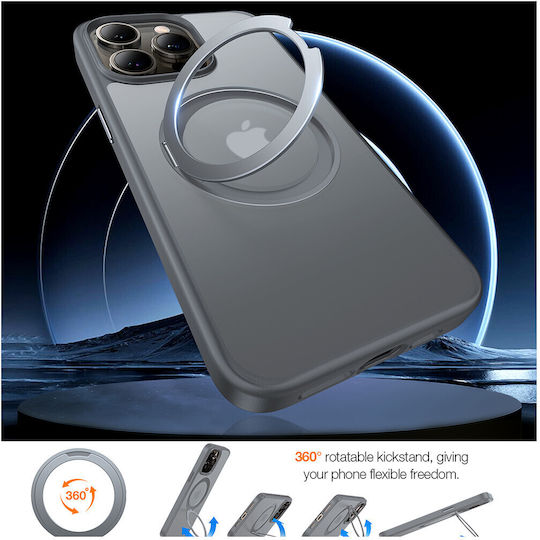 Torras Ostand Umschlag Rückseite Silikon Gray (iPhone 15 Pro)