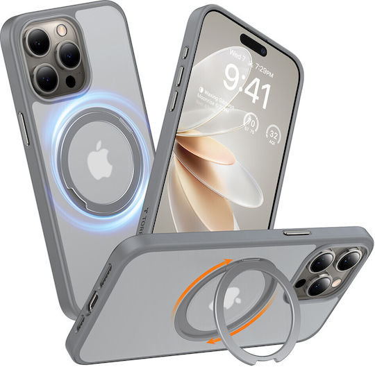 Torras Ostand Umschlag Rückseite Silikon Gray (iPhone 15 Pro)
