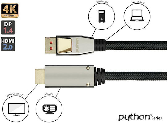 Python Cable DisplayPort male - HDMI male 3m Black (GC-M0218)