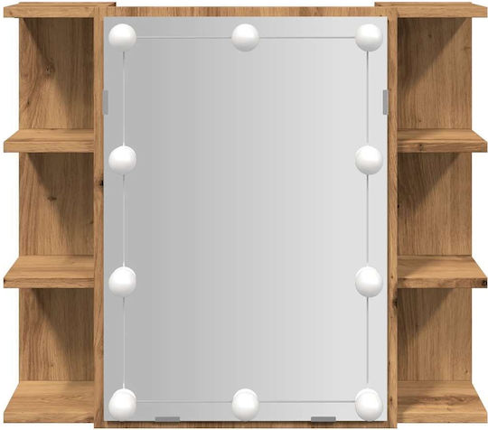 vidaXL Oglindă de Baie Lumini LED din Plastic cu Dulap 70x16.5cm Maro