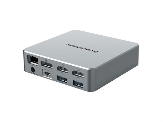 Conceptronic DONN25G 15-in-1 USB-C Docking Station with HDMI/DisplayPort 4K PD Ethernet and Support for 3 Monitors Silver